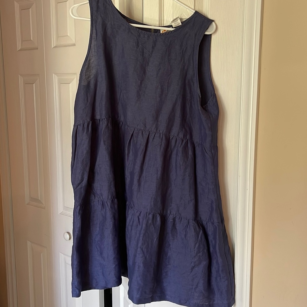 Blue Linen Dress || Size: L